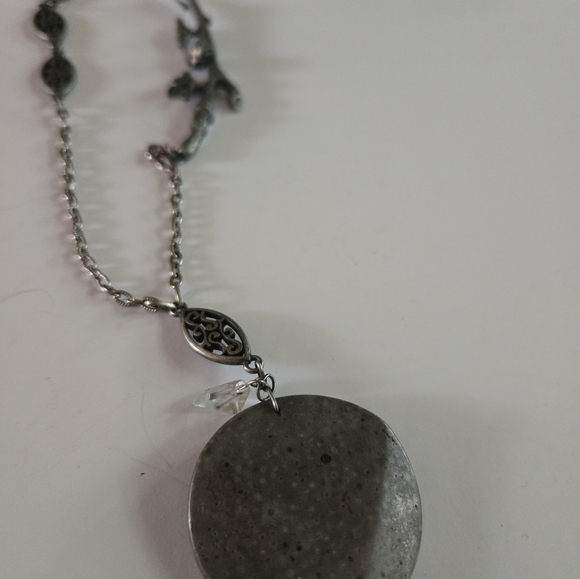 Vintage Pewter Crystal Intricate Long Necklace - Picture 3 of 9